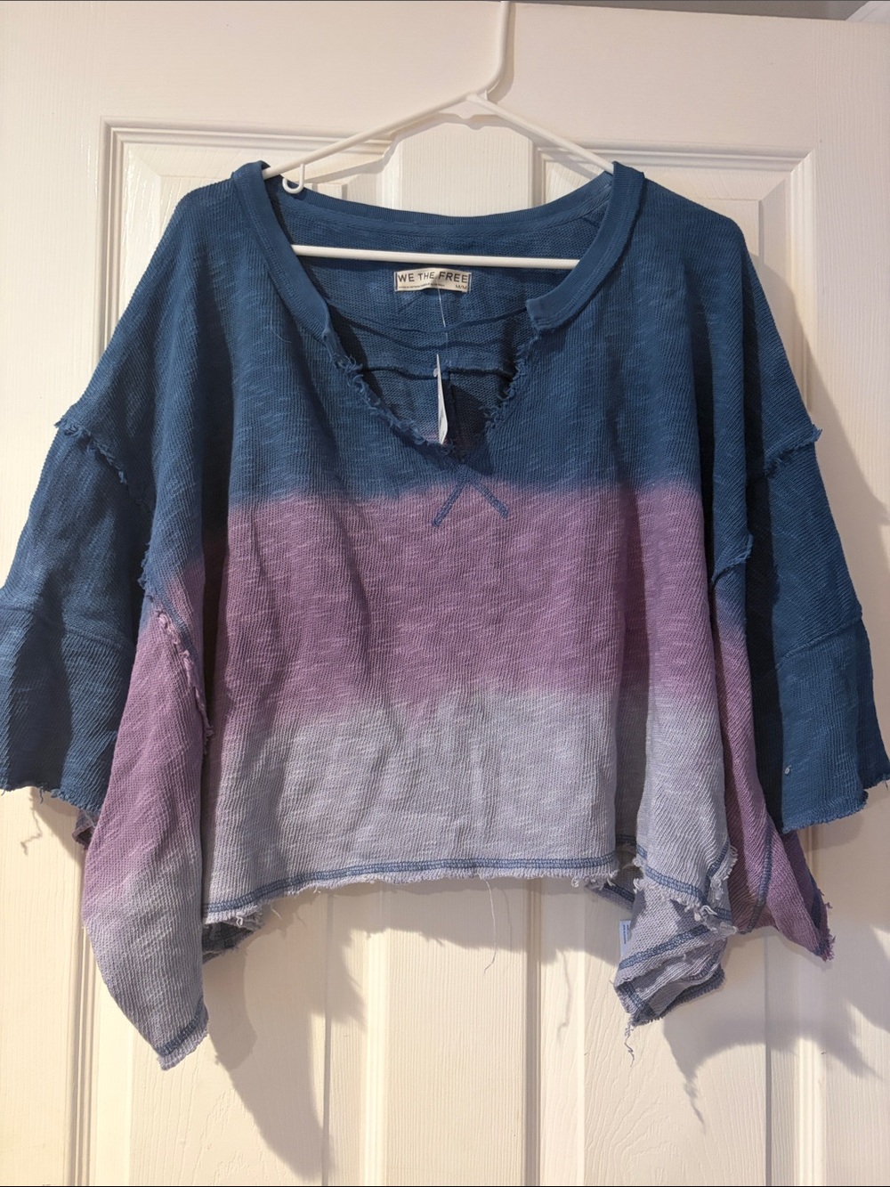 Free People Ombre Blue Purple Gray Cropped Sweatshirt